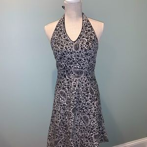 Black and White Floral Halter MIDI Dress